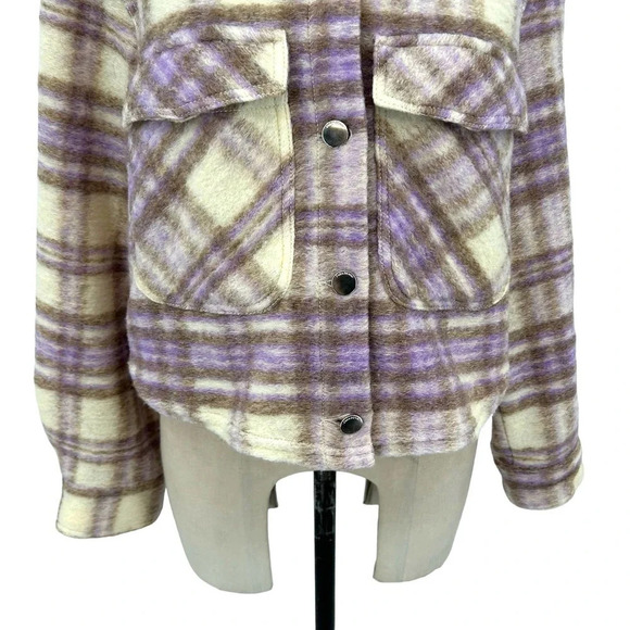Zara Cropped‎ Plaid Jacket Shacket Purple Cream Size Large - Picture 4 of 11